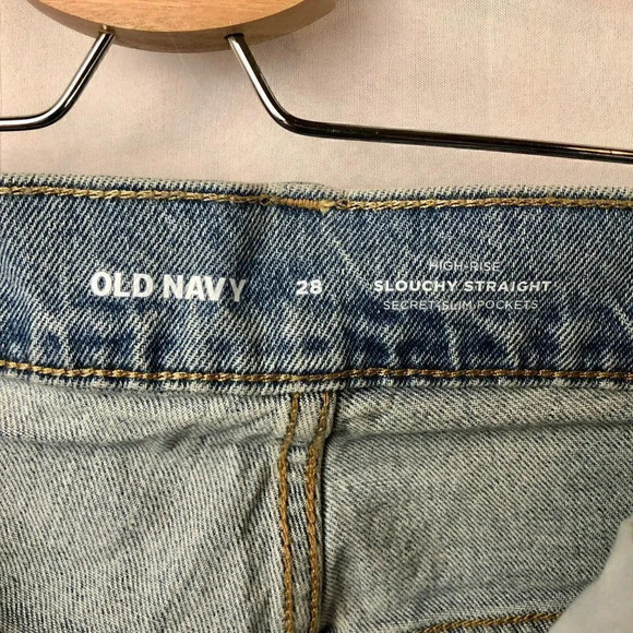 Old Navy High Waisted Button Fly Slouchy Straight Rip Repair Jeans, Plus Size 28 - Picture 8 of 12